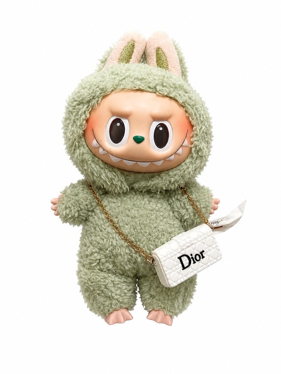 Dior Other - Dior Green Fuzzy Bunny Figure with White Quilted Crossbody Bag